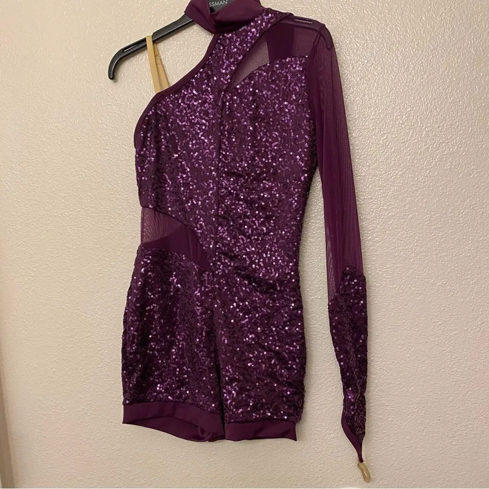 WEISSMAN Dance long 1 sleeve purple sequin Run Boy Run 10220 SA-Small adult
